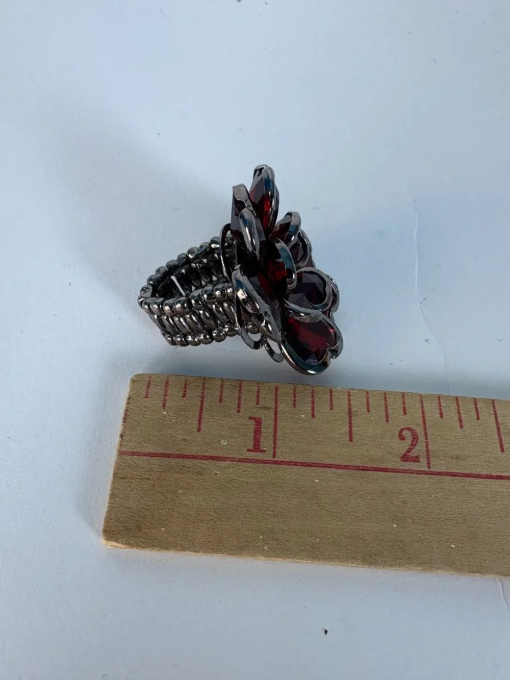 Statement Burgundy Crystal Flower Stretch Ring | Oversized Cocktail Ring